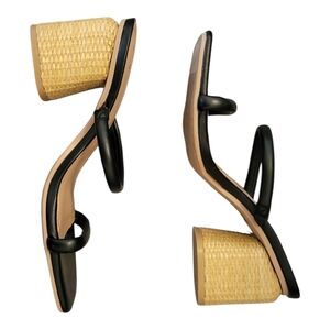 😍a new day! Black and Tan Woven Heel Sandals